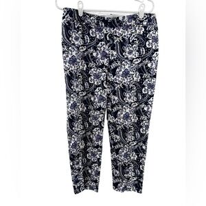 Talbots perfect crop Navy Lavender Floral Pants office casual 6 preppy cotton